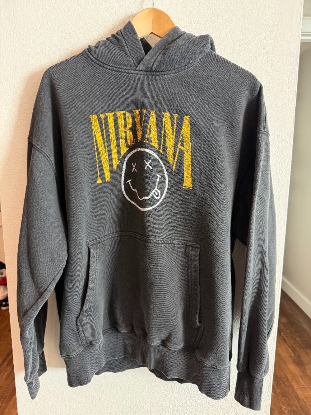 H&M Nirvana Oversized Hoodie Black Smiley Tour Graphic Size L